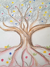 Art therapy by client showing tree